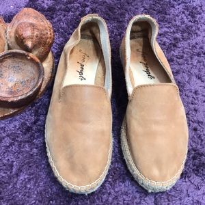 💙Free People Tan Leather Suede Espadrille Slip On Shoes